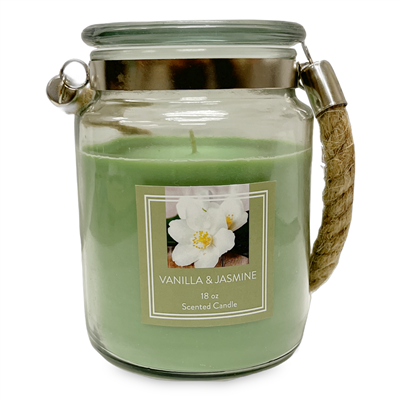 Glass Candle with Rope Handle - Vanilla and Jasmine