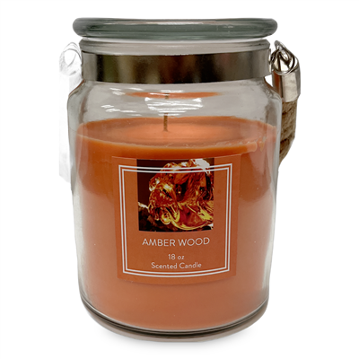Glass Candle with Rope Handle - Amber Wood