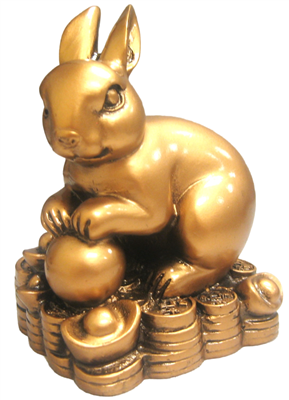 Rabbit on Top of Chinese coins Figure 4" Tall