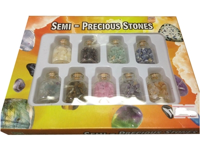 Set of 9 Semi-Precious Stones in Vials Box Display