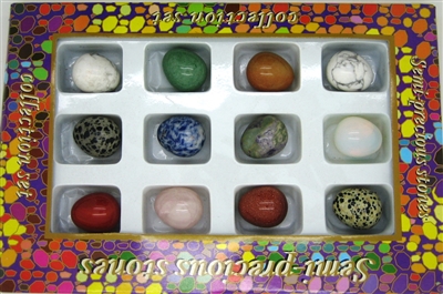12 Hand Carved Stone Small Eggs Set - Assorted Stones