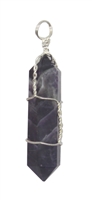 Wire Wrapped Natural Amethyst Quartz Crystal Point Pendant