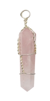 Wire Wrapped Natural Rose Quartz Crystal Point Pendant