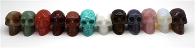 12 Hand Carved Stone SkullsSet - Assorted Stones