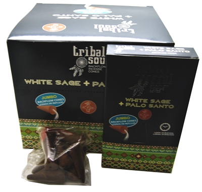 [Backflow] Tribal Soul - WHITE SAGE + PALO SANTO - Jumbo Backflow Dhoop Cones (Box of 12 Packs x 10 cones each)