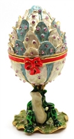 Frog with Close Lotus Flower and Red Ribbon Trinket Box