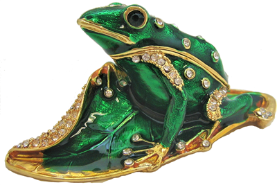 Frog on Leaf - Bejeweled Trinket Box