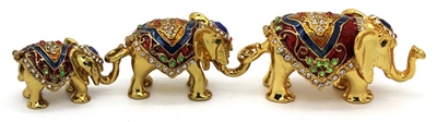 Set of 3 - Elephant Family Trinket Bejeweled Box