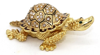 Small Golden Turtle Bejeweled Trinket Box TRNK-404