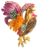 Multicolor Black Rooster Raised Feather - Bejeweled Trinket Box - TRNK-4240-3