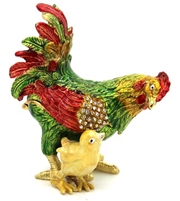 Rooster with Chick Standing - Bejeweled Trinket Box