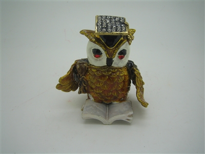 Graduating Owl with Open Book - Bejeweled Trinket Box