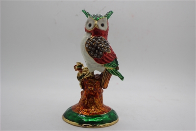 Owl on tree stump w/ jewels 5" trinket TRNK-4745