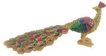Colorful Golden Peacock - Bejeweled Trinket Box