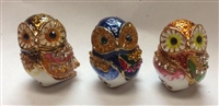 Set of 3 Small Owl - Colorful Bejeweled Trinket Box