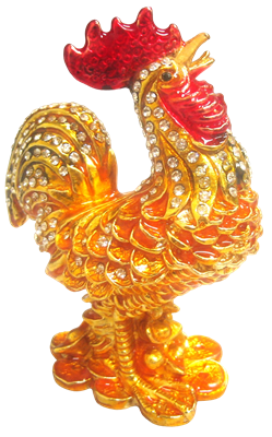 Gold Rooster - Bejeweled Trinket Box - TRNK-4967-Gold