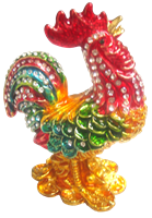 Multicolor Rooster Raised Feather - Bejeweled Trinket Box - TRNK-4967-Multi