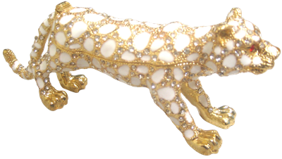 White Leopard - Bejeweled Trinket Box - TRNK-5882-White