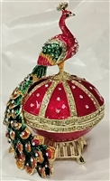 Red Peacock on Red container - Bejeweled Trinket Box - TRNK-6074-02-Red