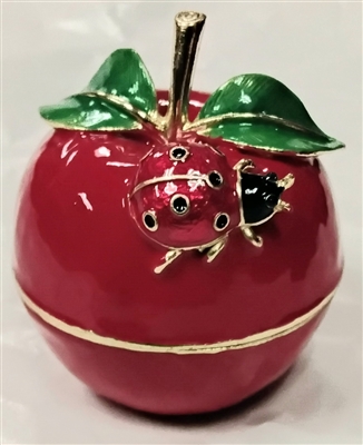Red Apple with Lady Bug  - Bejeweled Trinket Box TRNK-6145