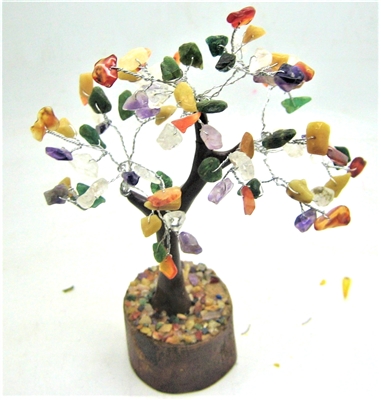 Wood Based Quartz Tree (Small) Multicolored Stones