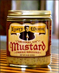 spicy mustard, lusty monk, old style, coarse ground, artisan mustard, handmade, asheville, north carolina, home delivery, shipping, organic mustard, stone ground, original sin