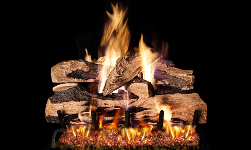 Peterson Real Fyre Outdoor See-Thru Gas Log Set Split Oak Designer Plus