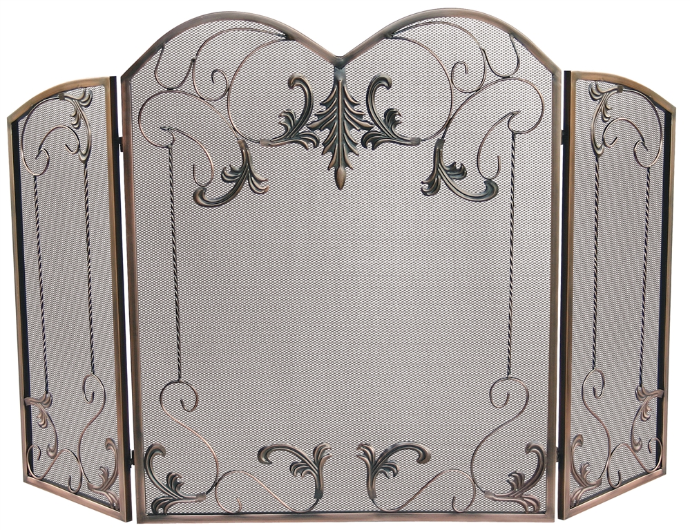 Uniflame Venetian Bronze 3 Fold Fireplace Screen with Leaf Scrolls