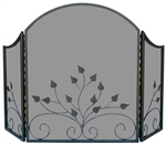 Uniflame 3 Fold Graphite Arch Top Fireplace Screen with Leaves
