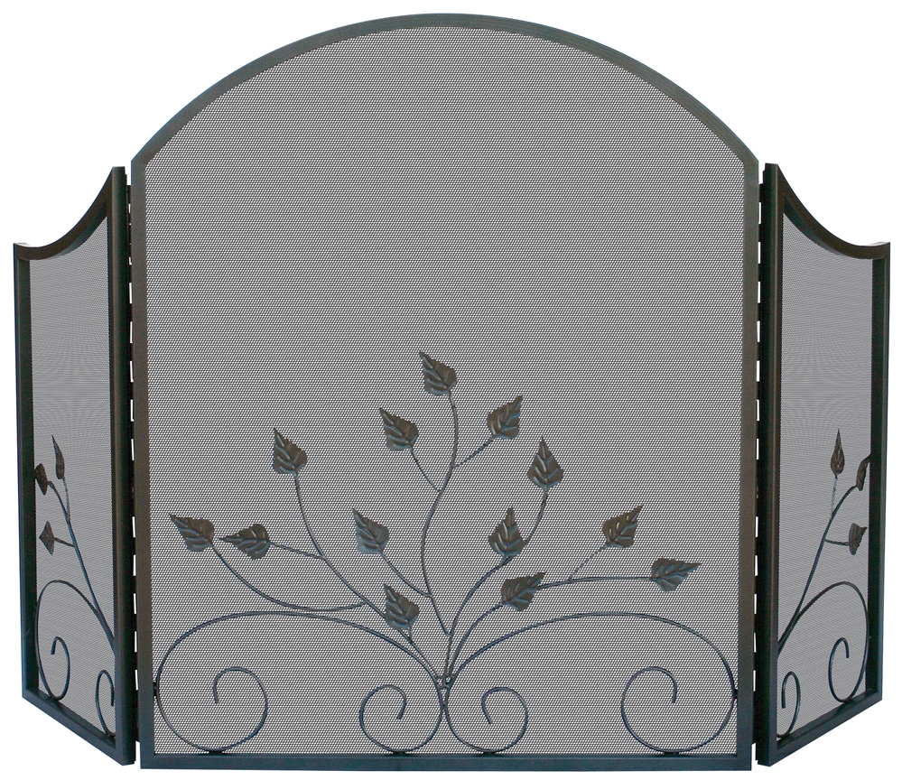 Uniflame 3 Fold Graphite Arch Top Fireplace Screen with Leaves