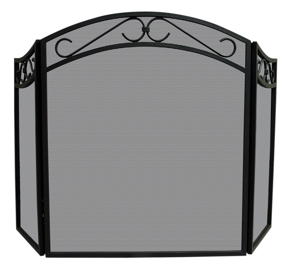 Uniflame 3 Fold Black Arch Top Fireplace Screen with Scrolls