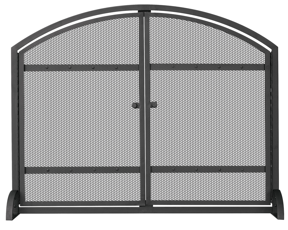 Uniflame Black Single Panel Fireplace Screen with Doors and Rivets
