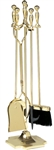Uniflame Specialty Line Polished Brass 5 Piece Fireset with Ball Handles and Pedestal Base