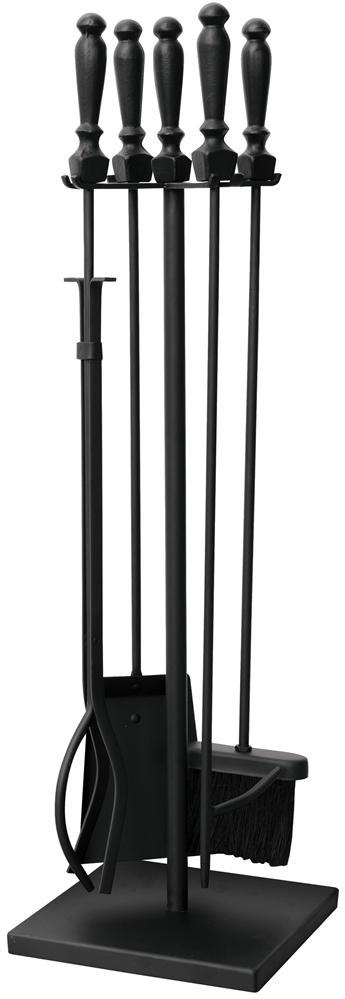Uniflame Black 5 Piece Heavy Fireset with Ball Handles and Square Base