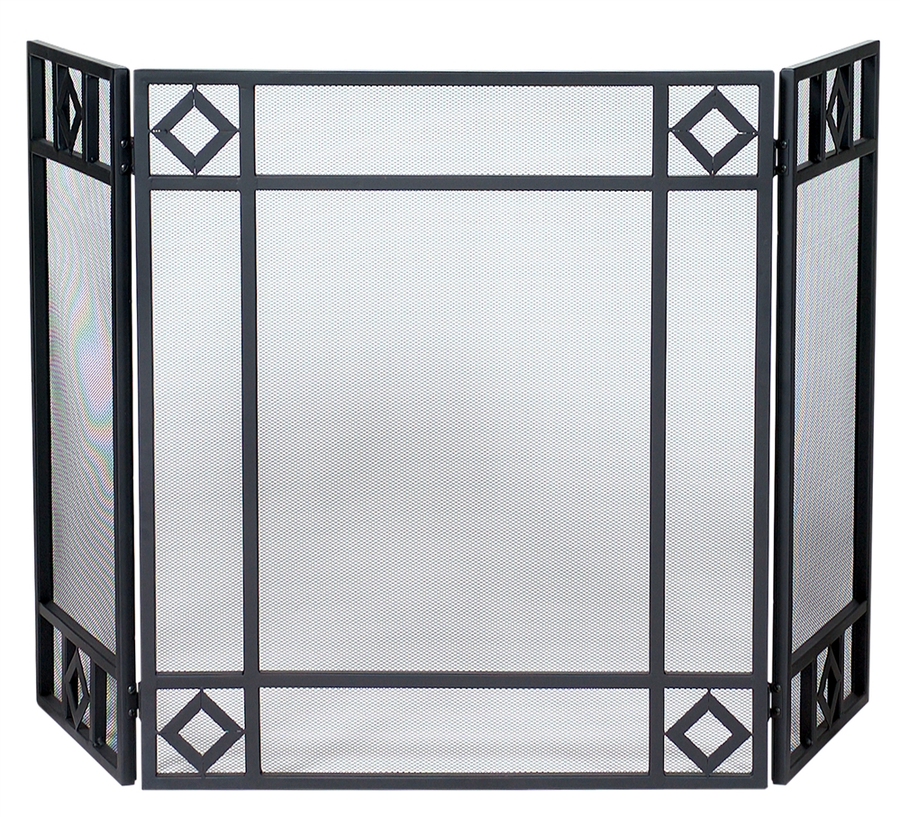 Uniflame 3 Fold Black Fireplace Screen with Diamond Design