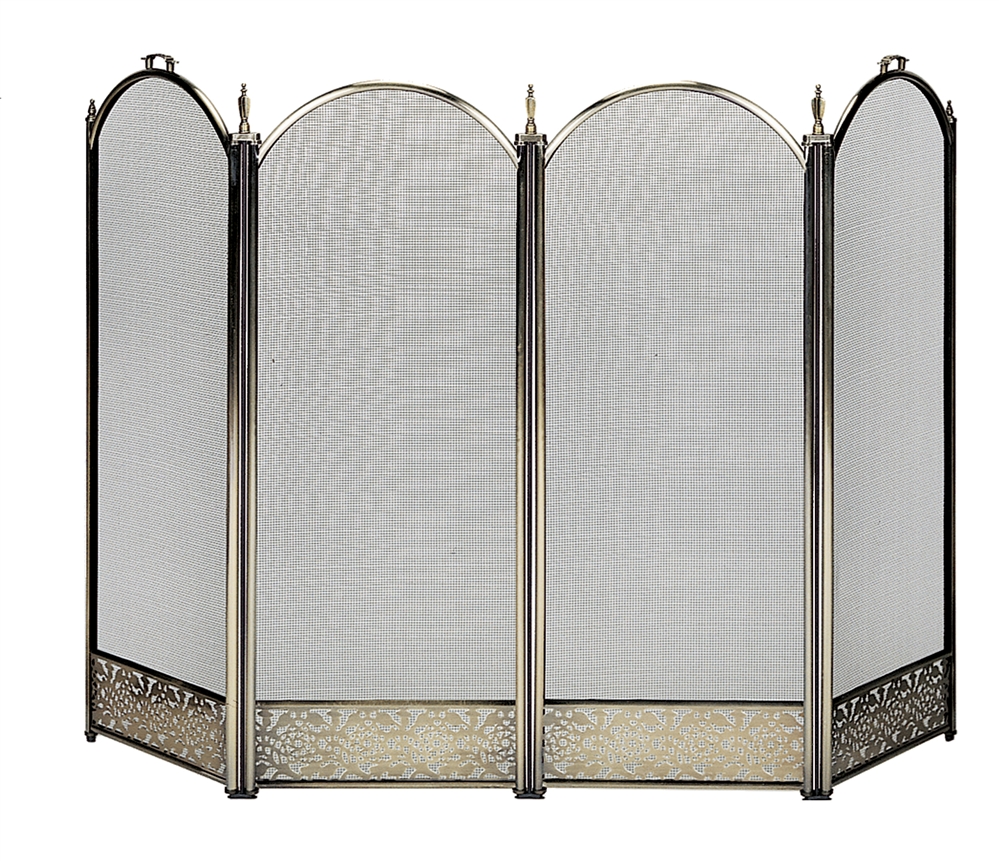 Uniflame Specialty Line 4 Fold Antique Brass Fireplace Screen with Decorative Filigree