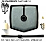 NEW MCCULLOCH MAC 55 60 700 10-10, AIR FILTER, SPARK PLUG,FUEL LINE & FILTER