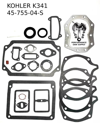 COMPLETE GASKET SET WITH CRANK SEALS FITS K341, 16HP ENGINES, PART # 45-755-04-S