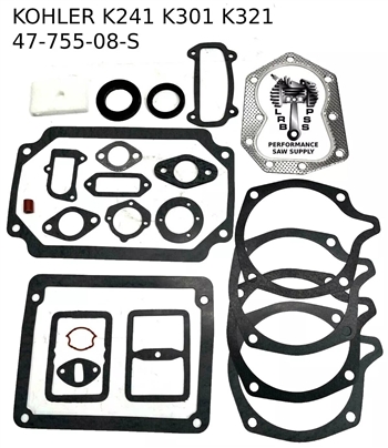 COMPLETE GASKET SET WITH CRANK SEALS FITS K241 K301 K321 ENGINES # 47-755-08-S
