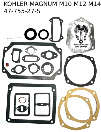 COMPLETE GASKET SET WITH CRANK SEALS FITS M10, M12, M14 ENGINES # 47-755-27-S
