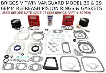 GASKET & 2 PISTON RINGS FITS BRIGGS & STRATTON VANGARD V TWIN 68MM BORE 807620