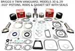 ENGINE OVERHAUL KIT FITS BRIGGS & STRATTON VANGUARD ENGINE .010" OVERSIZE PISTONS RODS GASKETS MODEL 30-29