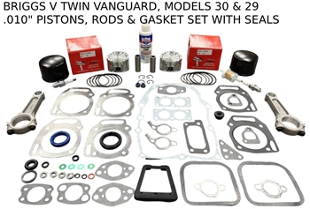 ENGINE OVERHAUL KIT FITS BRIGGS & STRATTON VANGUARD ENGINE .010" OVERSIZE PISTONS RODS GASKETS MODEL 30-29