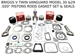 ENGINE OVERHAUL KIT FITS BRIGGS & STRATTON VANGUARD ENGINE .020" OVERSIZE PISTONS RODS GASKETS MODEL 30-29