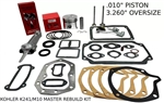 .010" OVERSIZE ENGINE MASTER REBUILD FITS KOHLER K241, M10, VALVES GASKET SET WITH ROD