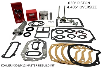 .030" OVERSIZED ENGINE MASTER REBUILD FITS KOHLER K301, M12, VALVES GASKET SET WITH ROD