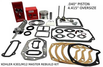 .040" OVERSIZED ENGINE MASTER REBUILD FITS KOHLER K301, M12, VALVES GASKET SET WITH ROD