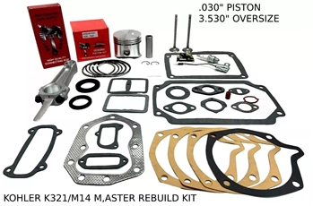 .030" OVERSIZE ENGINE MASTER REBUILD FITS KOHLER K321, M14, VALVES GASKET SET WITH ROD