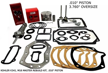 .010" OVERSIZE ENGINE MASTER REBUILD FITS KOHLER K341, M16, VALVES GASKET SET WITH ROD