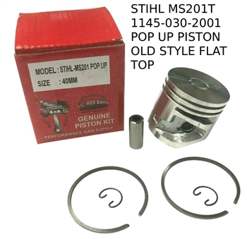 NEW PISTON KIT STIHL MS201T, MS201 40MM KIT, REPLACES STIHL PART # 1145 030 2001 OLD STYLE FLAT TOP